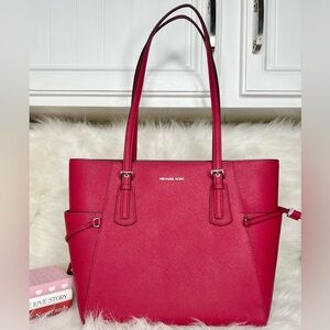 Michael Kors Large Leather Voyager Tote in Dark Rasberry